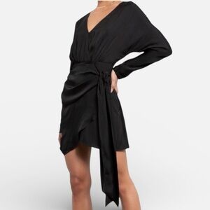 Tart Isono Poly Silk Wrap Mini Dress Long Sleeve Elegant Black Medium NWT